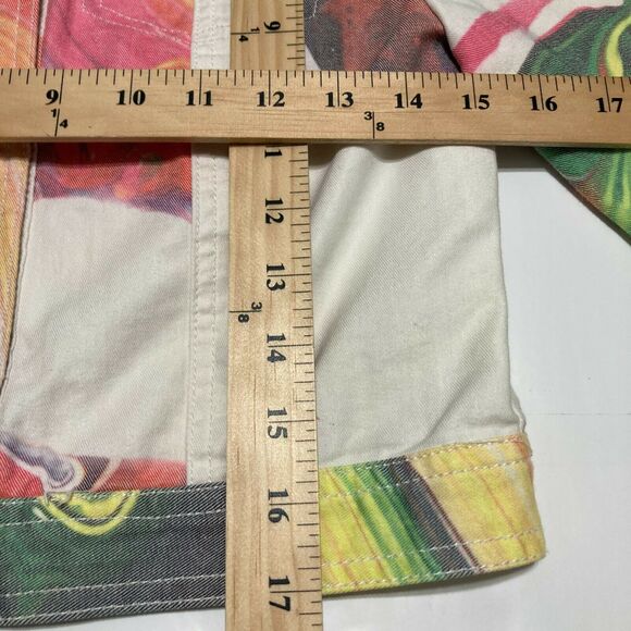 Jane Doe Cropped Denim Jean Jacket Small Womens Multicolor Abstract Button Front - Picture 4 of 9